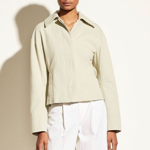Vince Cinched Waist Jacket Light Green 100% Cotton Button Closure Women Size 4 - Picture 1 of 9
